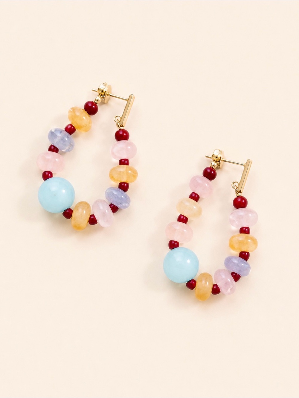 Beaded Hoop Earrings in Pastel Multi-Color by Oh, Oggie!